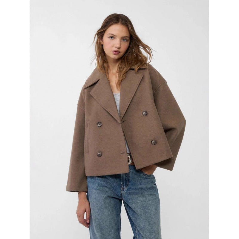 Ins Double - breasted Lapel Blazer Jacket Fashion Loose Woolen Short Coat Elegant Commuting Women's Clothing - Elevra
