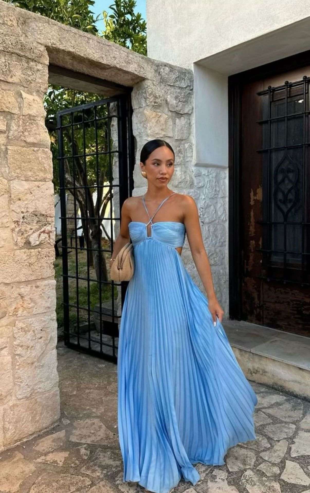 Ins Pleated Sleeveless Sling Dress Hollow High Waist Halter Robe Dresses For Evening Party Club Clothing Women - Elevra