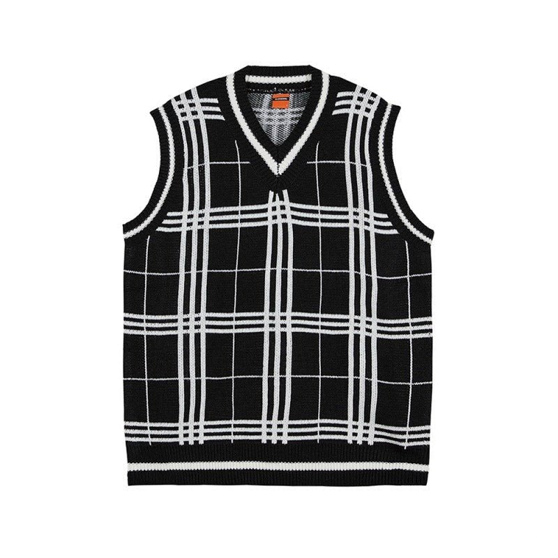 Knitted Men's Trendy Plaid V - neck Sweater Vest - Elevra