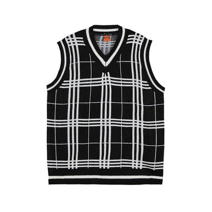 Knitted Men's Trendy Plaid V - neck Sweater Vest - Elevra