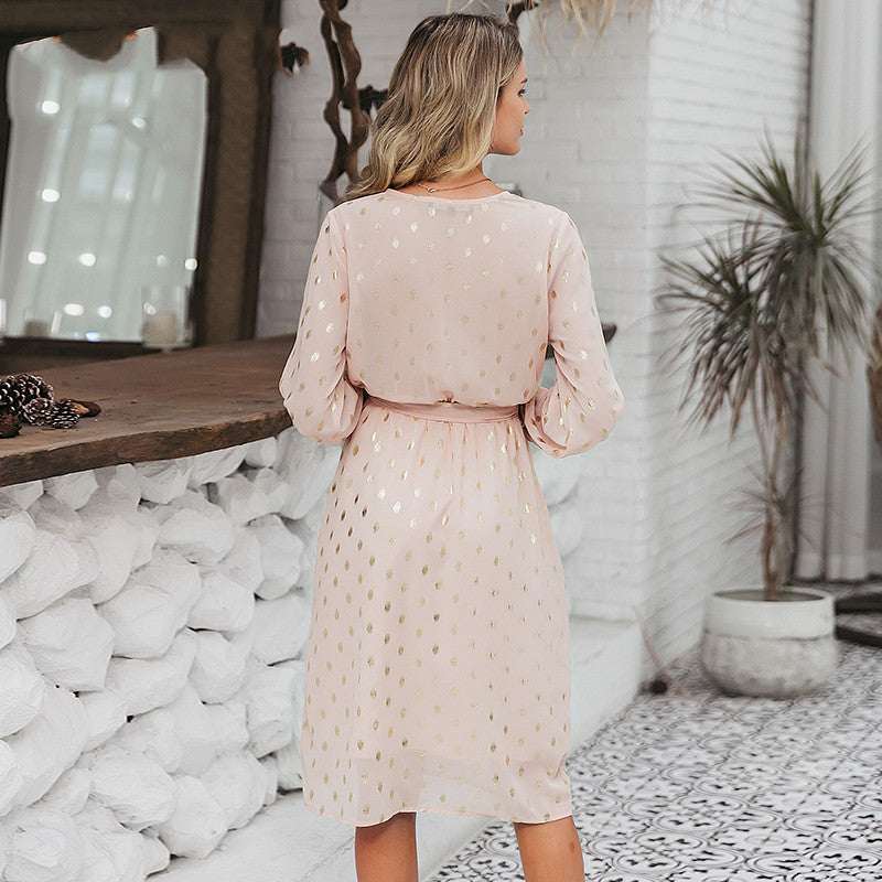 Lantern sleeve belt midi dress - Elevra