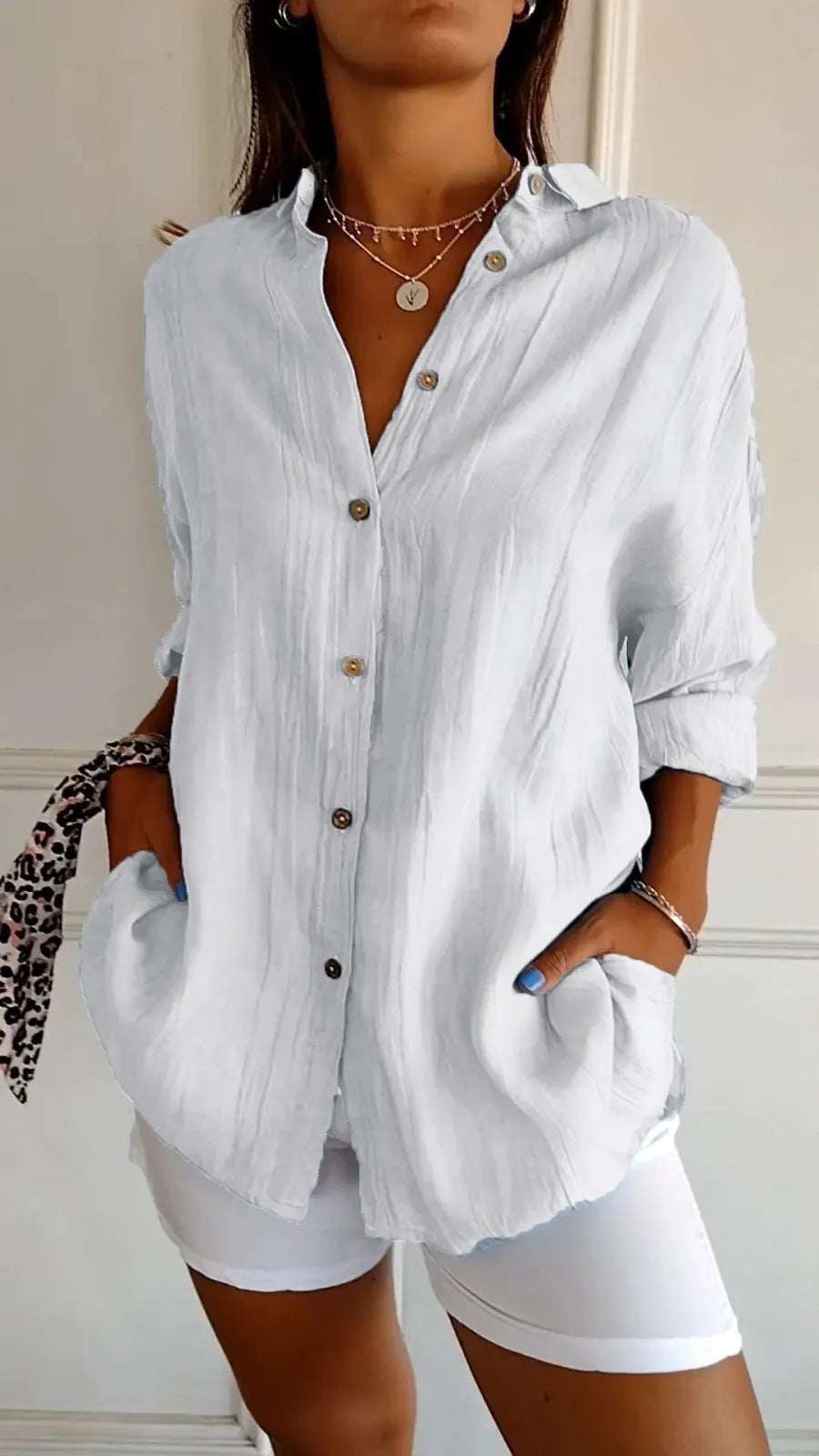 Lapel Long Sleeve Shirt Women's Single - breasted Pleated Shirt Tops Clothing - Elevra