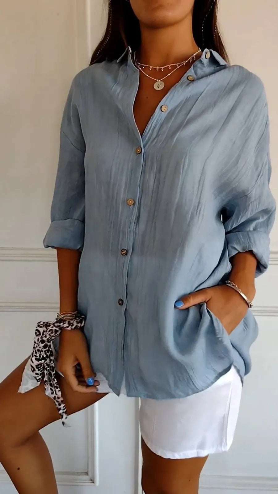 Lapel Long Sleeve Shirt Women's Single - breasted Pleated Shirt Tops Clothing - Elevra
