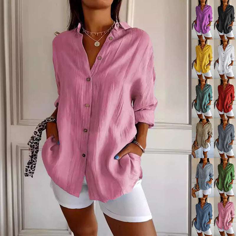Lapel Long Sleeve Shirt Women's Single - breasted Pleated Shirt Tops Clothing - Elevra