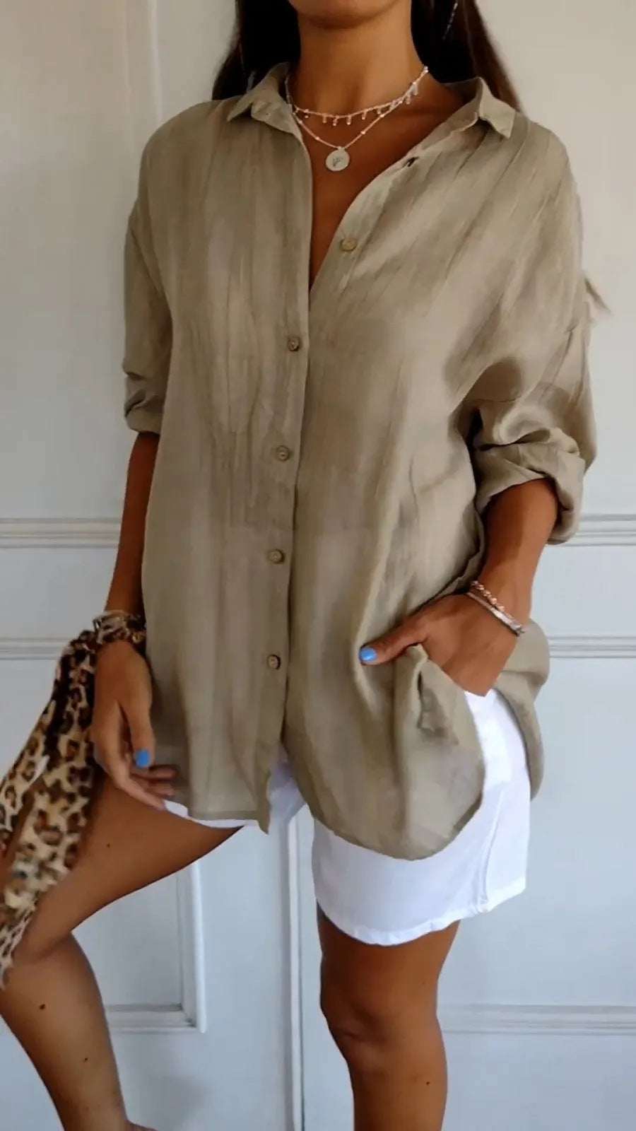Lapel Long Sleeve Shirt Women's Single - breasted Pleated Shirt Tops Clothing - Elevra