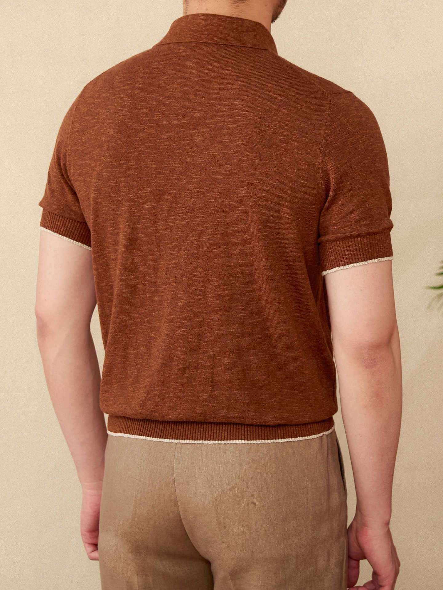 Linen Cotton Blended Men's Lapel Knitted Polo Shirt - Elevra