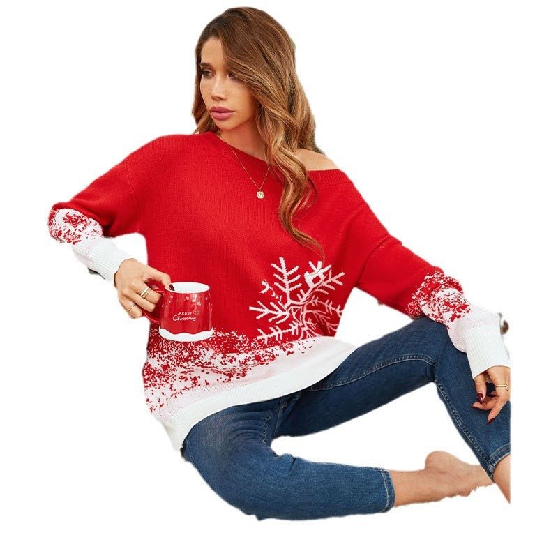 Little Snowflake Christmas Sweater Casual Of - Shoulder Womens - Elevra