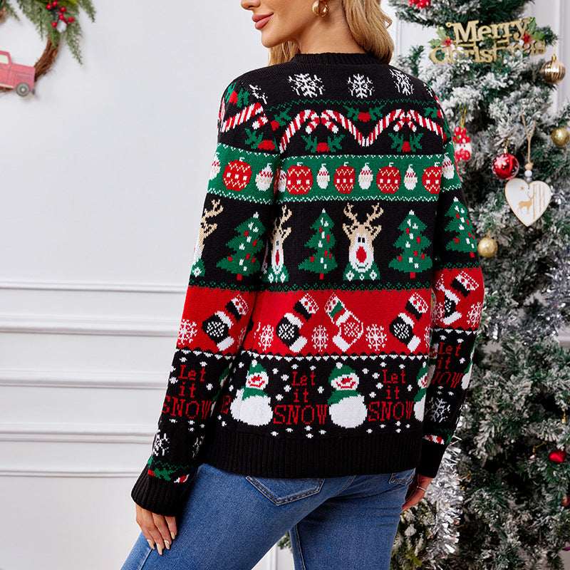 Loose Knitted Cardigan Sweater Coat Women's Casual Long - sleeved Christmas Sweater - Elevra