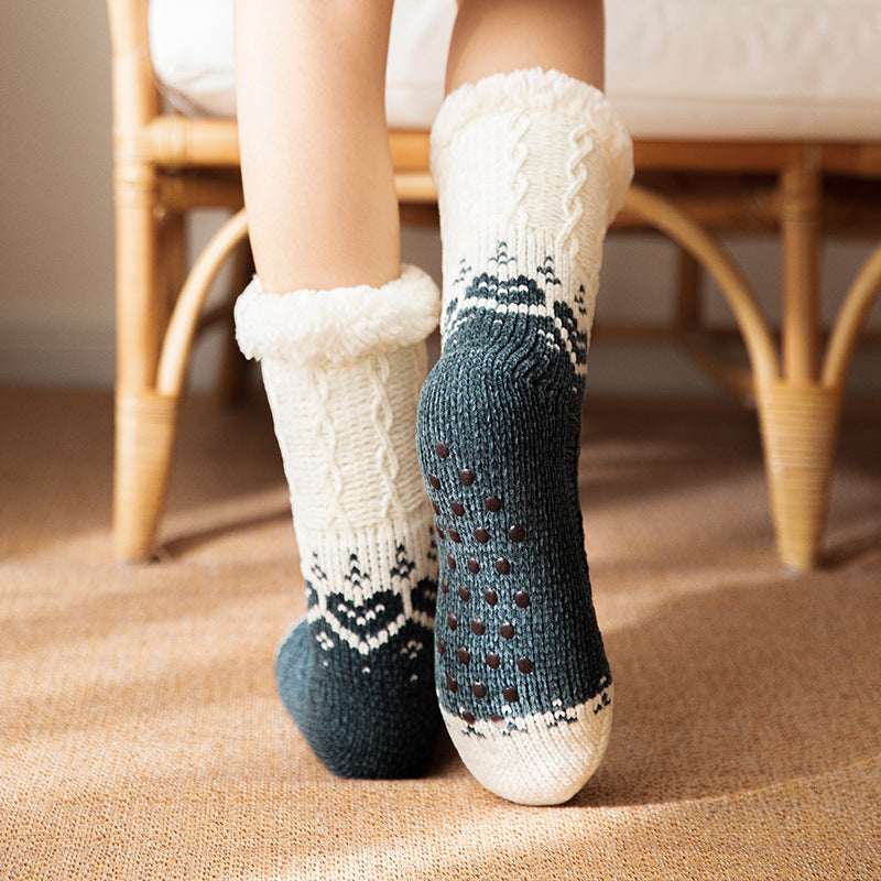 Love Knitted Plush Floor Socks Winter Warm Non - slip Carpet Socks Christmas Home Women - Elevra