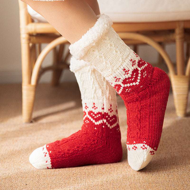 Love Knitted Plush Floor Socks Winter Warm Non - slip Carpet Socks Christmas Home Women - Elevra