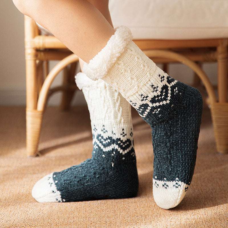 Love Knitted Plush Floor Socks Winter Warm Non - slip Carpet Socks Christmas Home Women - Elevra