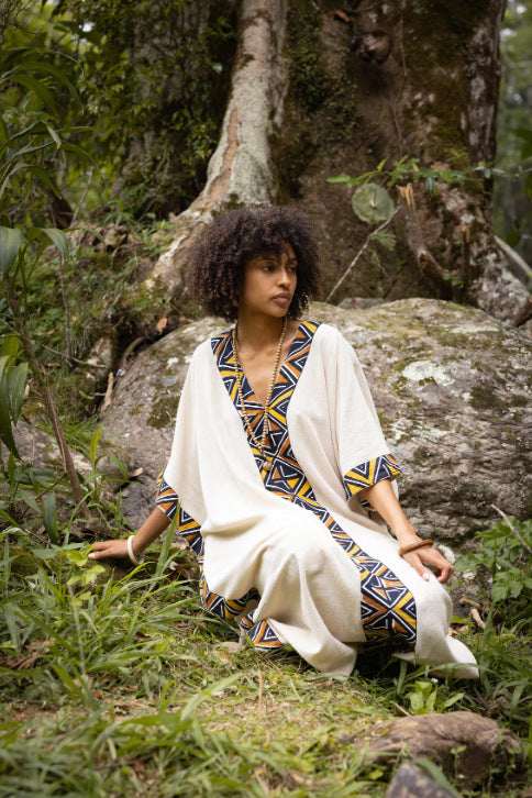 Maxi African Tribal Pattern Ethnic Style Handmade Robe Pocket Skirt - Elevra