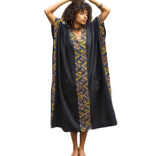 Maxi African Tribal Pattern Ethnic Style Handmade Robe Pocket Skirt - Elevra