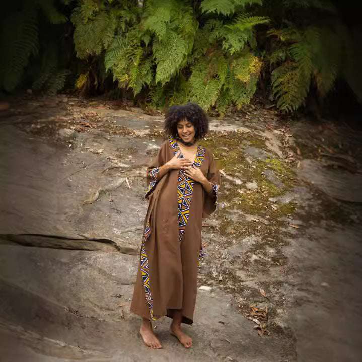 Maxi African Tribal Pattern Ethnic Style Handmade Robe Pocket Skirt - Elevra