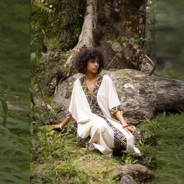 Maxi African Tribal Pattern Ethnic Style Handmade Robe Pocket Skirt - Elevra