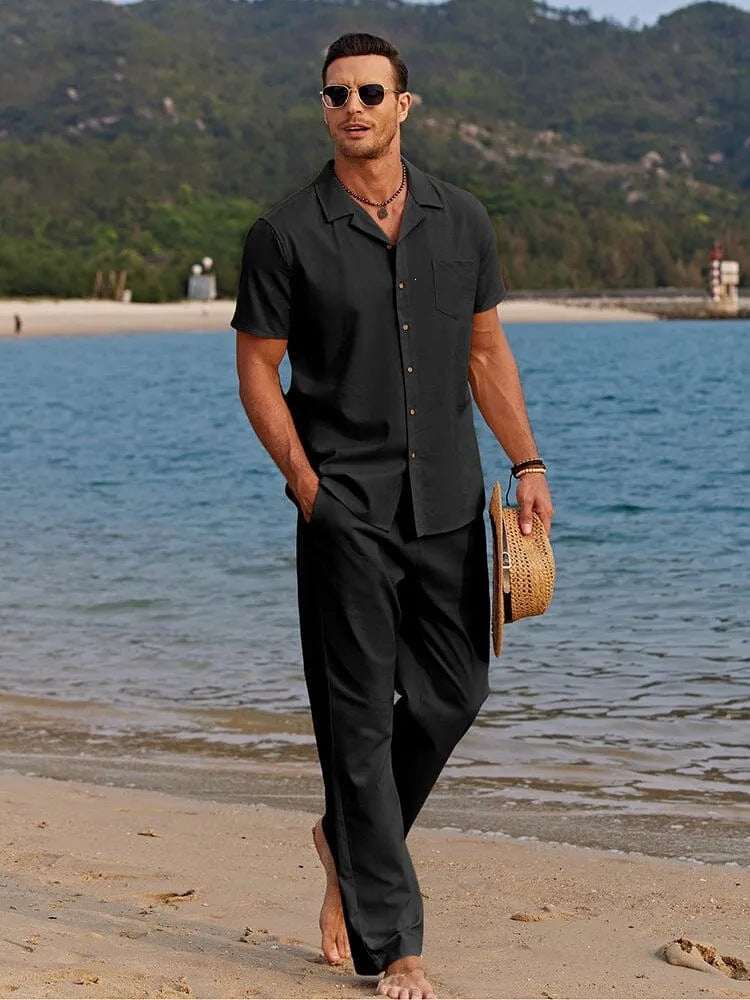 Mens Beach Shirt And Casual Loose - fit Pants Set - Elevra