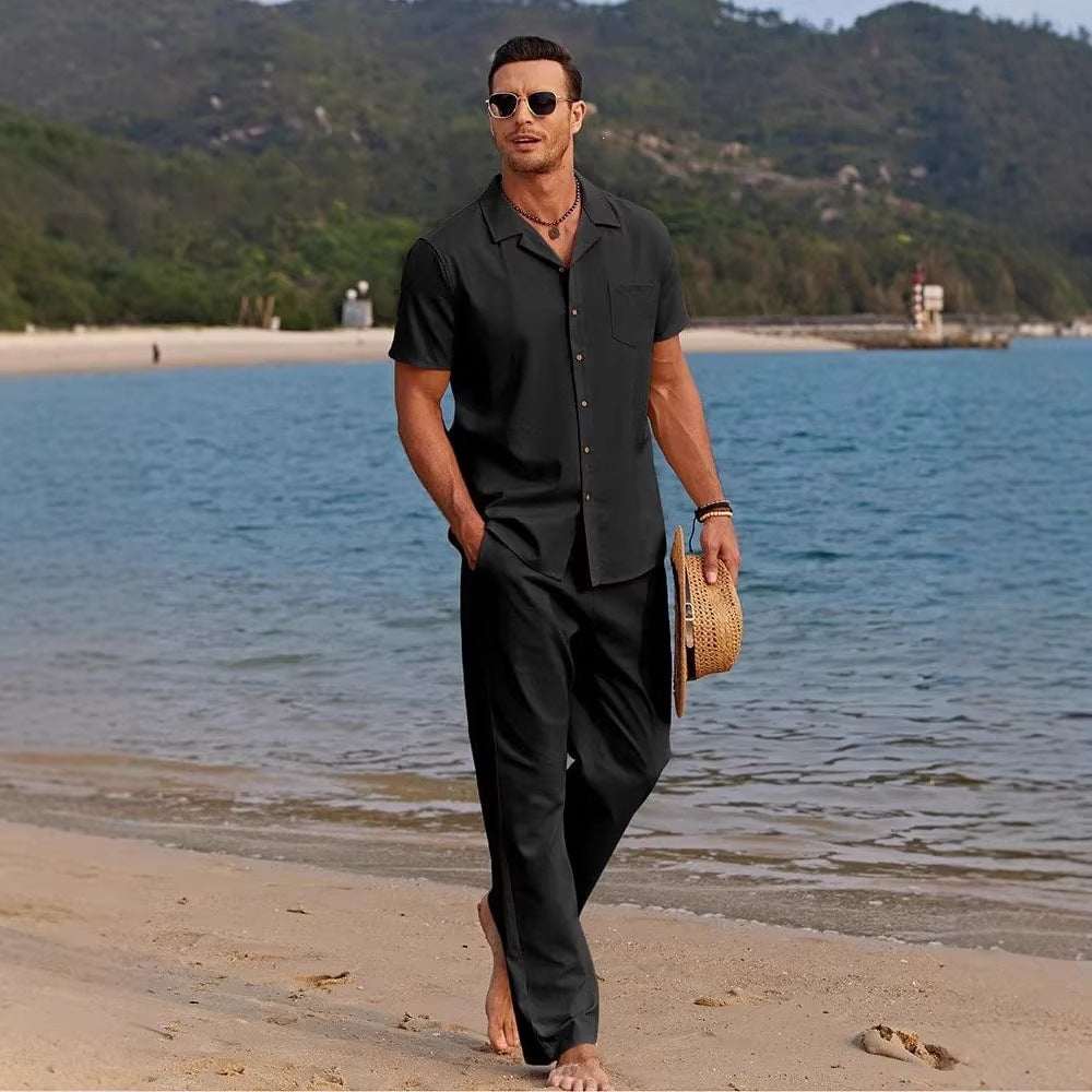 Mens Beach Shirt And Casual Loose - fit Pants Set - Elevra