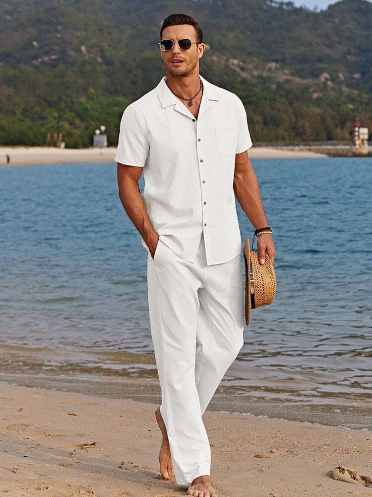 Mens Beach Shirt And Casual Loose - fit Pants Set - Elevra