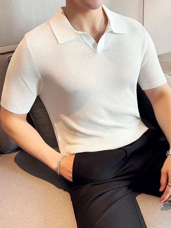 Men's Breathable Casual V - neck Lapel Polo Shirt - Elevra