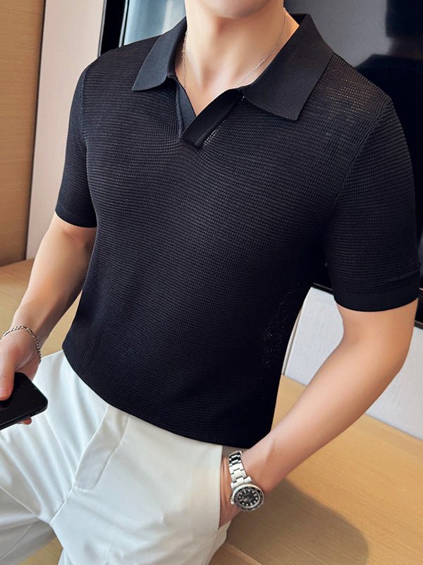 Men's Breathable Casual V - neck Lapel Polo Shirt - Elevra
