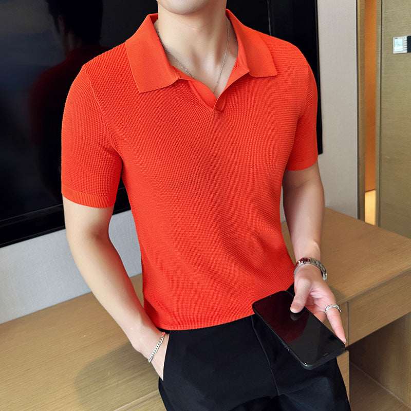 Men's Breathable Casual V - neck Lapel Polo Shirt - Elevra