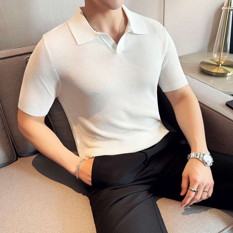 Men's Breathable Casual V - neck Lapel Polo Shirt - Elevra