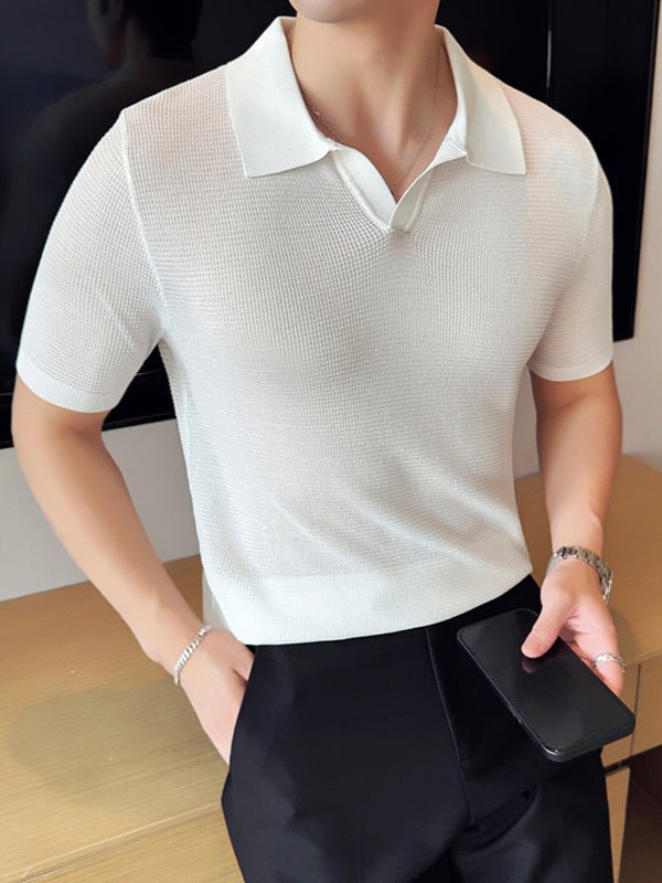 Men's Breathable Casual V - neck Lapel Polo Shirt - Elevra