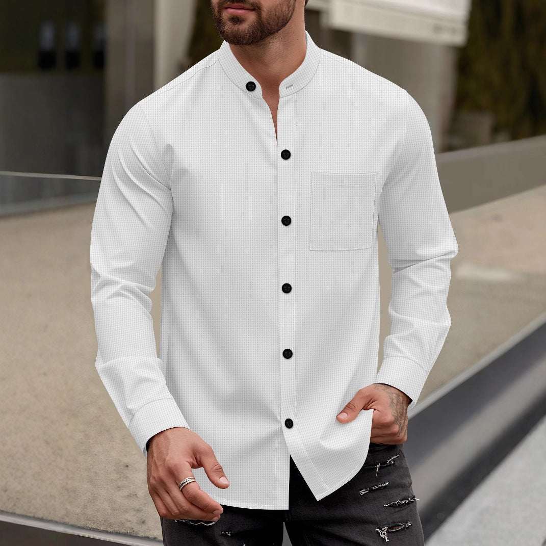 Mens Cardigan Stand - Neck Long - Sleeve Shirt - Elevra