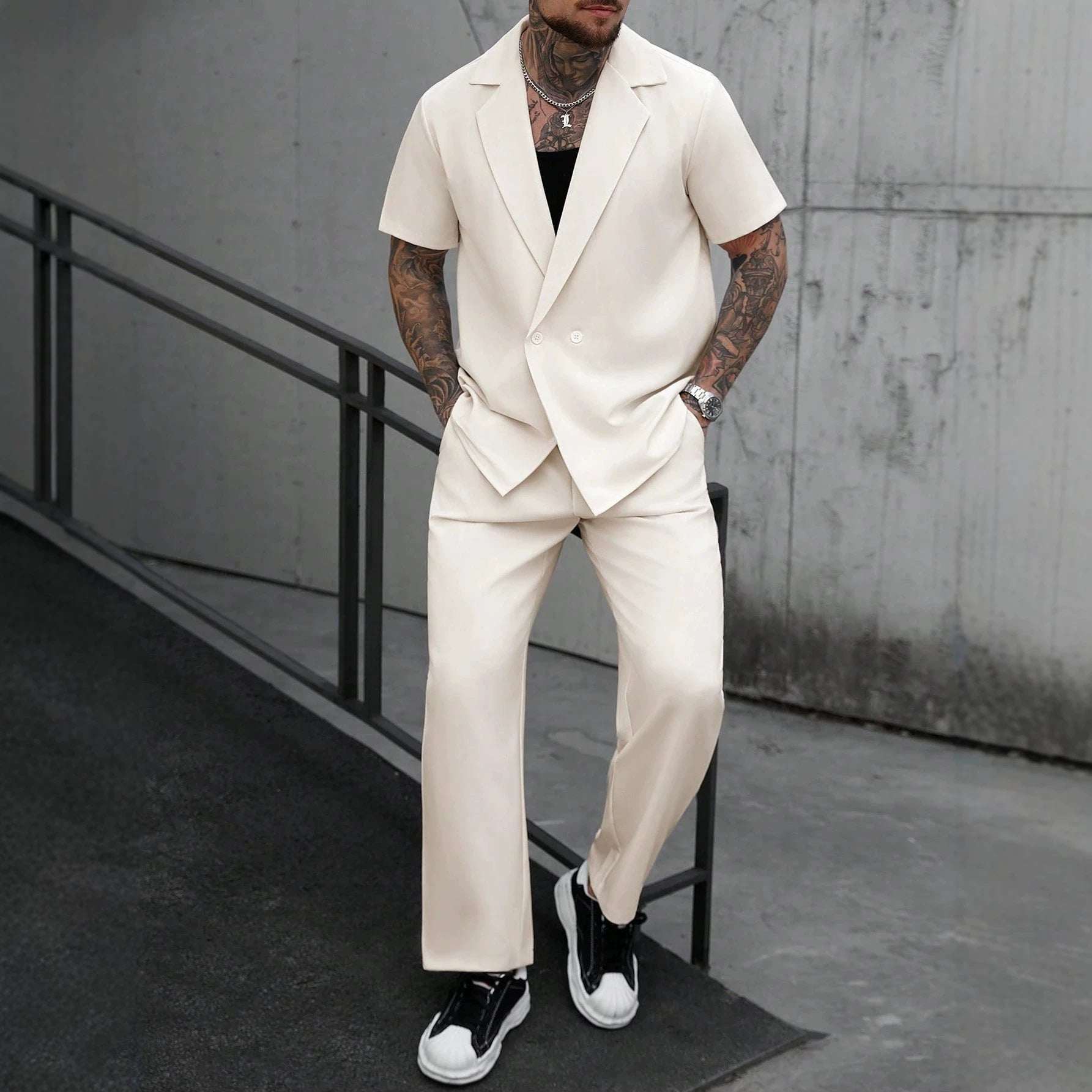 Mens Casual Shirt And Trousers Two - piece Set - Elevra