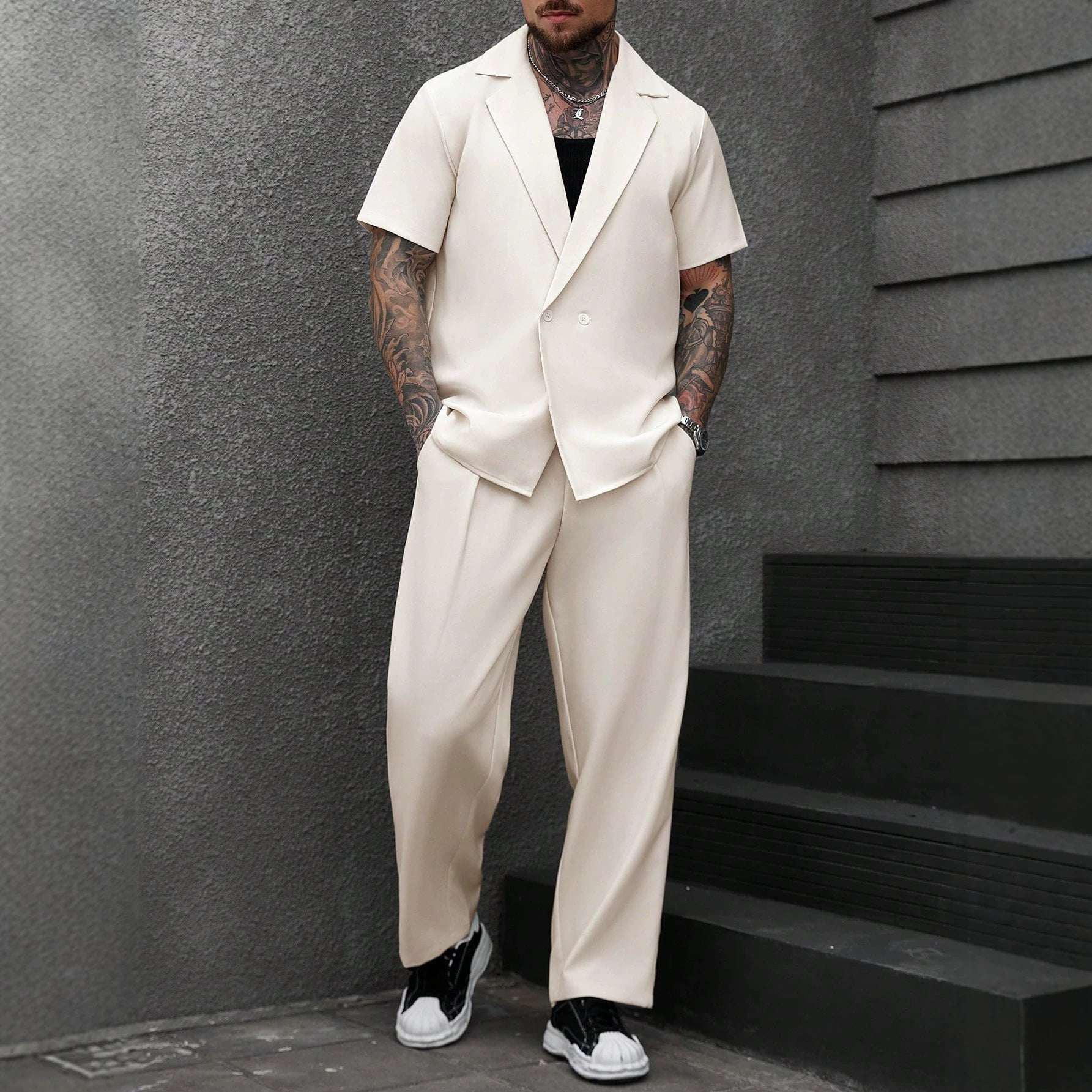 Mens Casual Shirt And Trousers Two - piece Set - Elevra