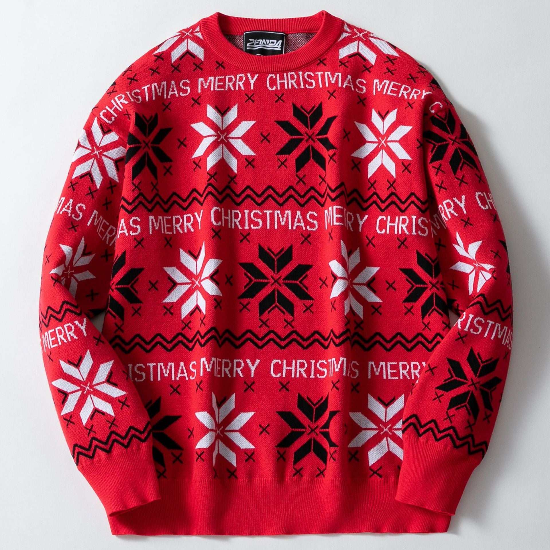 Men's Christmas Jacquard Loose - fitting Drop - shoulder Long - sleeve Sweater - Elevra