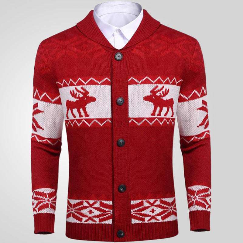 Men's Christmas Jacquard Sweater Button Cardigan Sweater Coat - Elevra