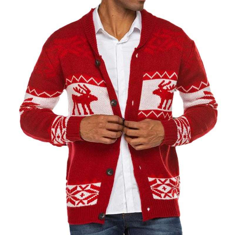 Men's Christmas Jacquard Sweater Button Cardigan Sweater Coat - Elevra