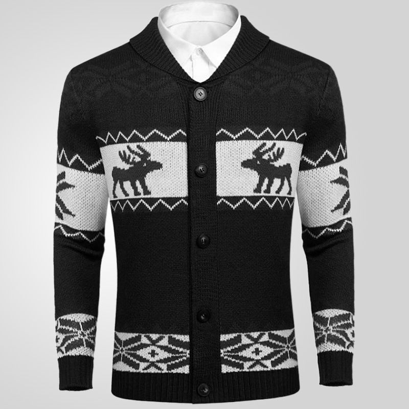 Men's Christmas Jacquard Sweater Button Cardigan Sweater Coat - Elevra