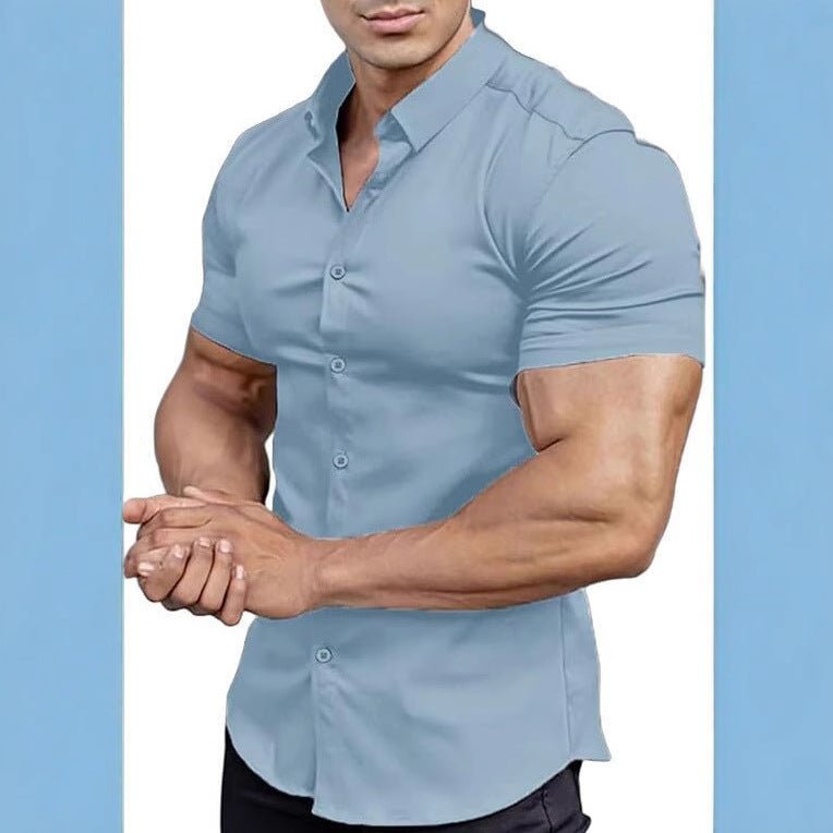 Men's Collar Casual Thin Short Sleeve Shirt - Elevra