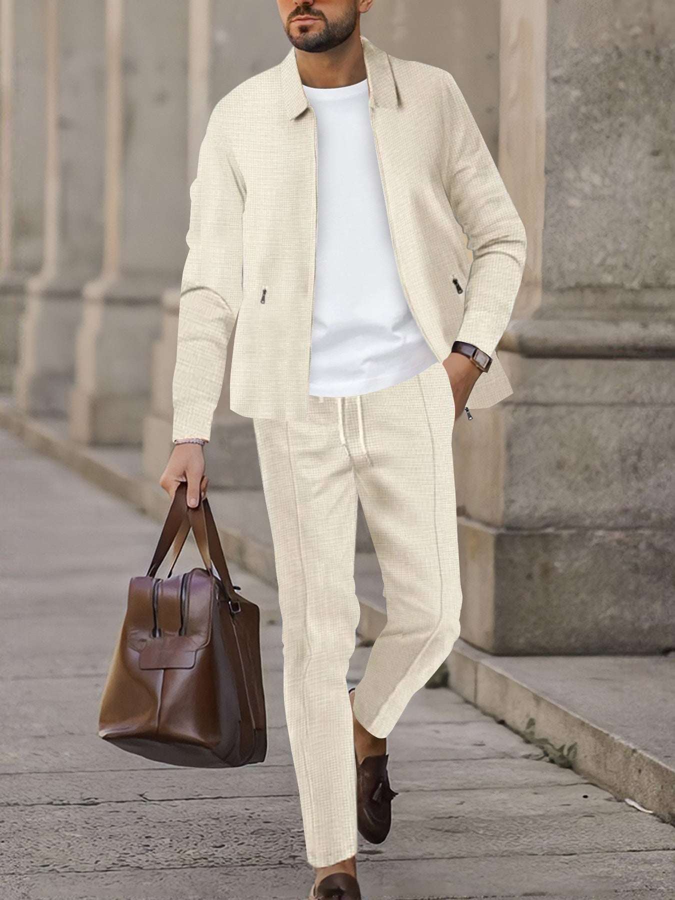 Mens Fashionable Casual Suit Waffle - Weave Set - Elevra