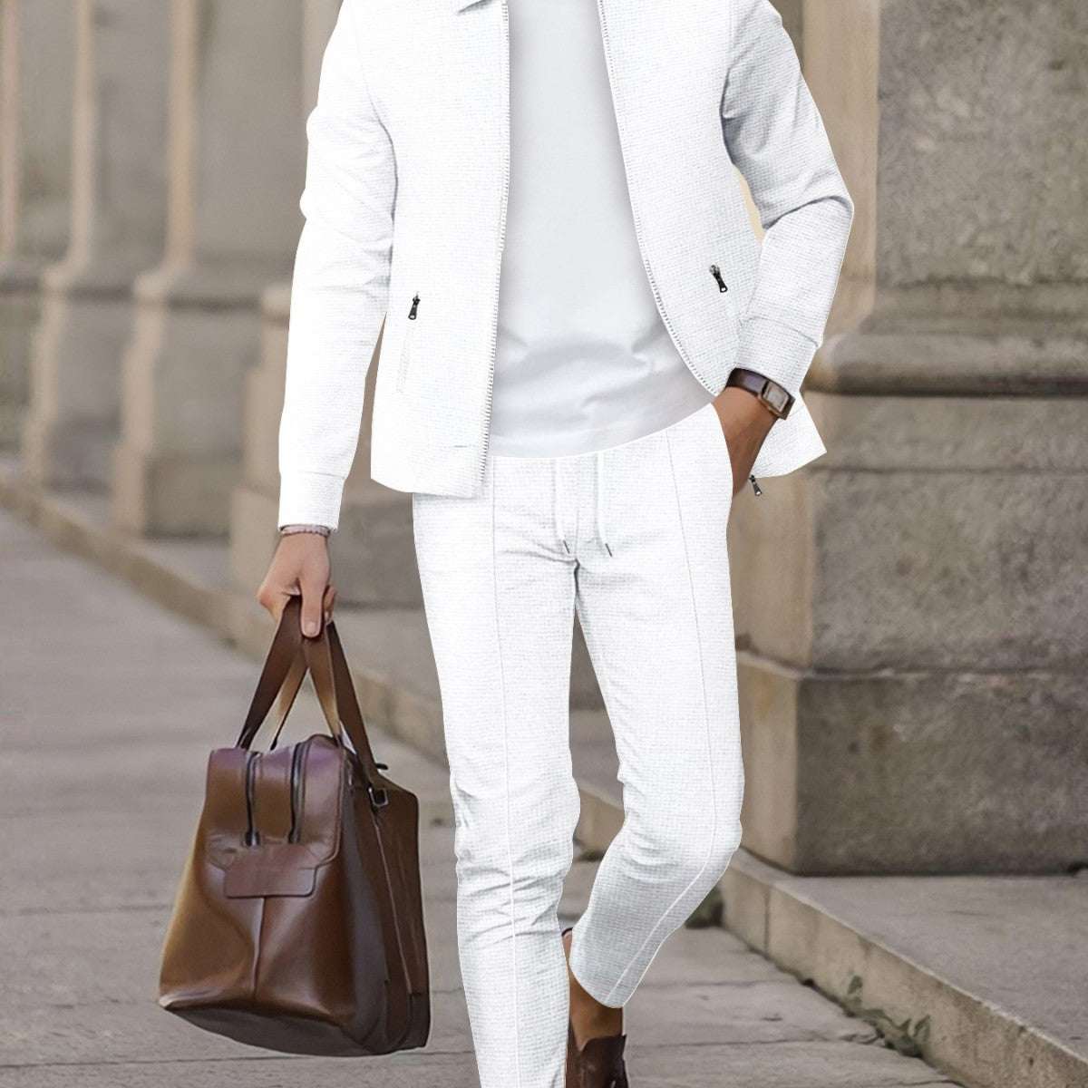 Mens Fashionable Casual Suit Waffle - Weave Set - Elevra