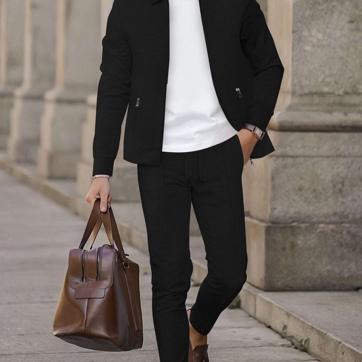 Mens Fashionable Casual Suit Waffle - Weave Set - Elevra