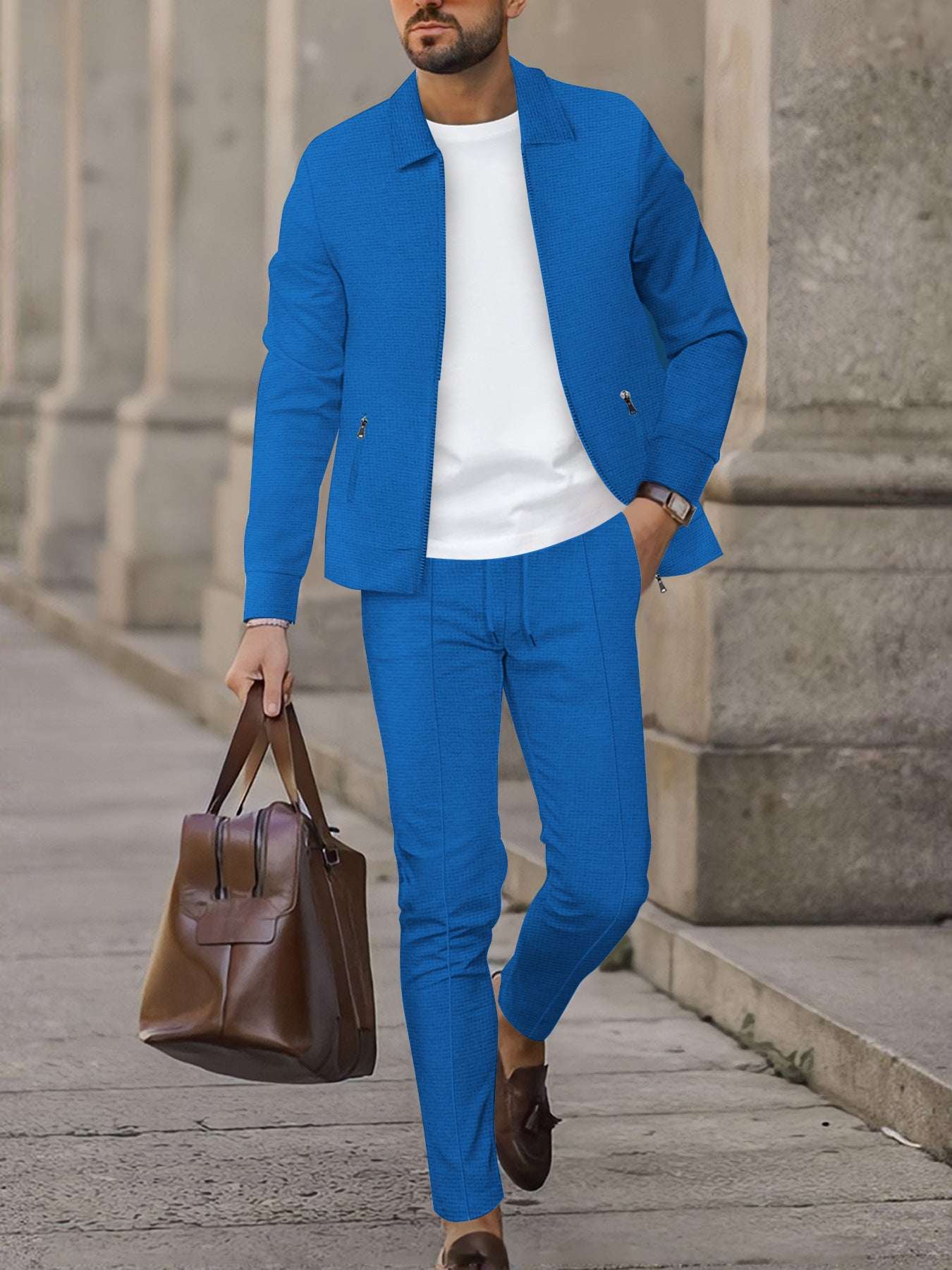 Mens Fashionable Casual Suit Waffle - Weave Set - Elevra