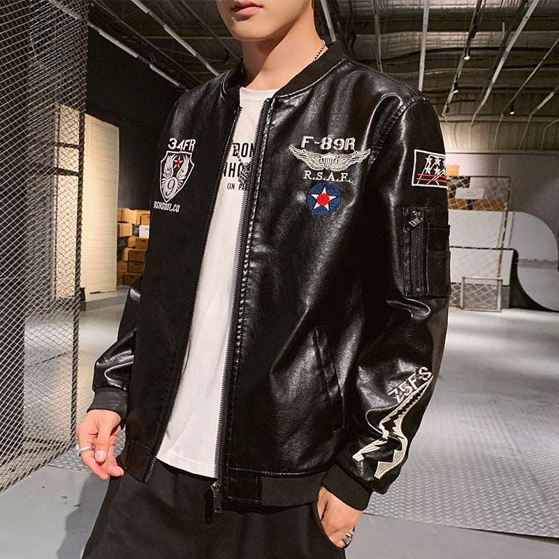 Men's Motorcycle Leather Jacket Embroidered Leather Jacket - Elevra