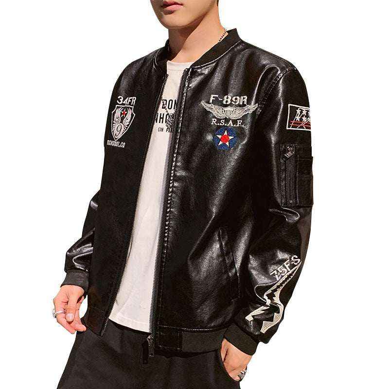 Men's Motorcycle Leather Jacket Embroidered Leather Jacket - Elevra