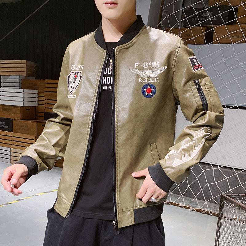 Men's Motorcycle Leather Jacket Embroidered Leather Jacket - Elevra