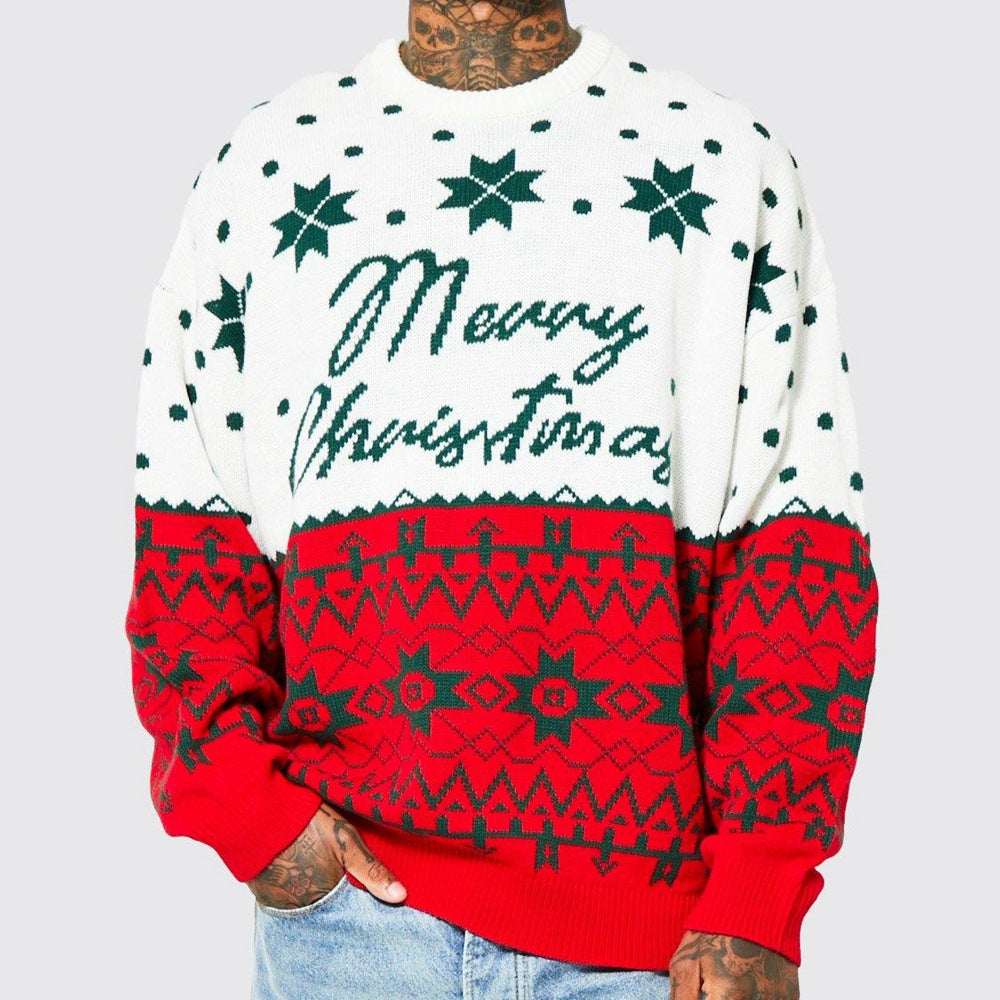 Men's New Fashion Knitted Jacquard Loose Round Neck Pullover Sweater For Autumn And Winter And Christmas - Elevra