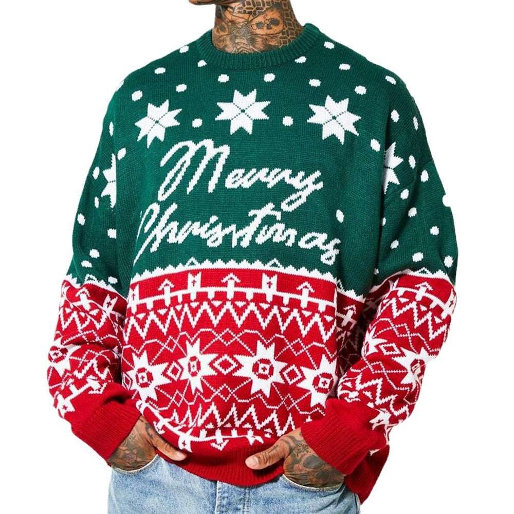 Men's New Fashion Knitted Jacquard Loose Round Neck Pullover Sweater For Autumn And Winter And Christmas - Elevra