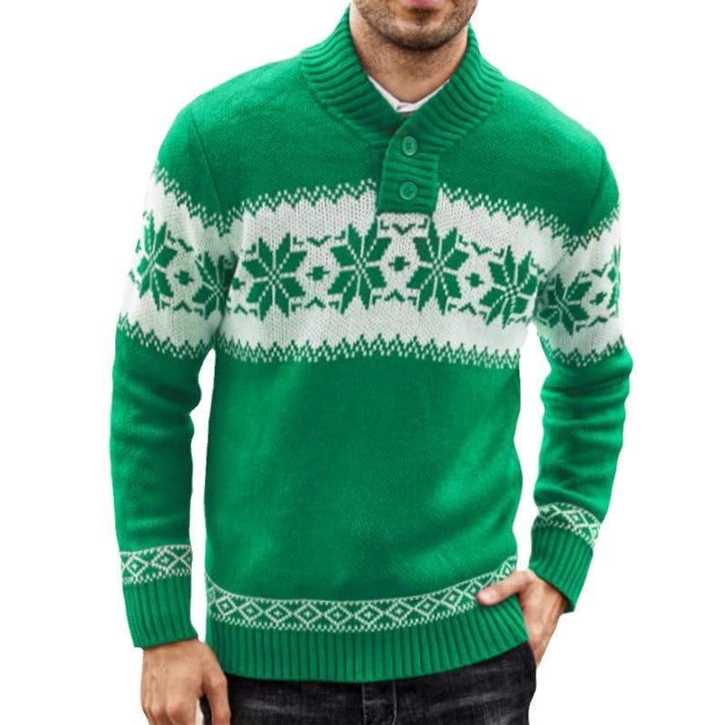 Men's New Pullover Sweater Autumn And Winter Long Sleeved Christmas Casual Fashion Jacquard Knitted Sweater Clothing For Men - Elevra