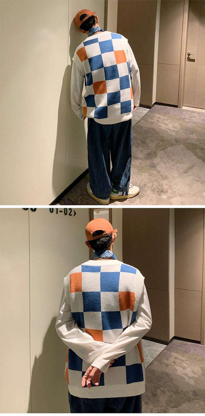 Men's Plaid Sweater V - Neck Knitted Vest - Elevra