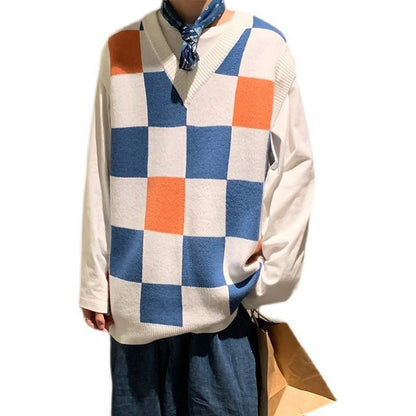 Men's Plaid Sweater V - Neck Knitted Vest - Elevra