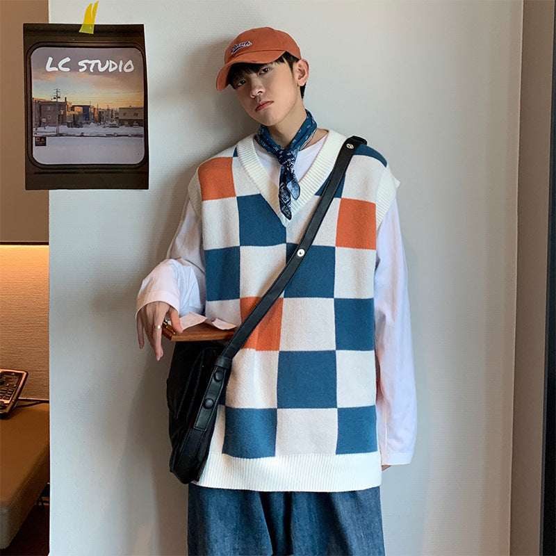 Men's Plaid Sweater V - Neck Knitted Vest - Elevra