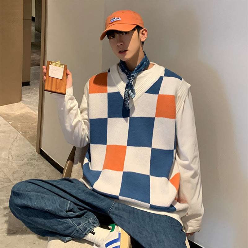 Men's Plaid Sweater V - Neck Knitted Vest - Elevra