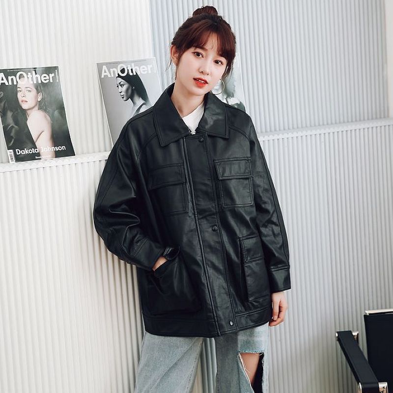 Motorcycle Leather Leather Jacket Mid - length Windbreaker PU Leather Jacket - Elevra